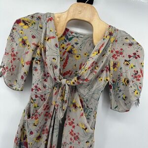 Anthropologie Yoana Baraschi Bijoux Doux silk floral dress tie‎ sleeves Small